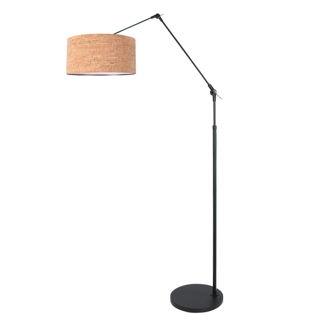 Arc floor lamp with reading light, adjustable cork lampshade Ø 40 cm, living room | Korvik