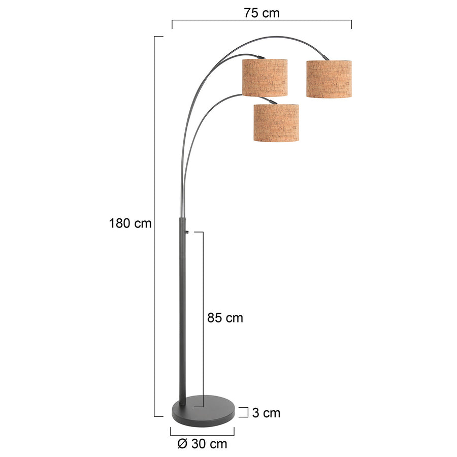 Lampadaire arc abat-jour liège Liéro – vue 8 – Designix.fr