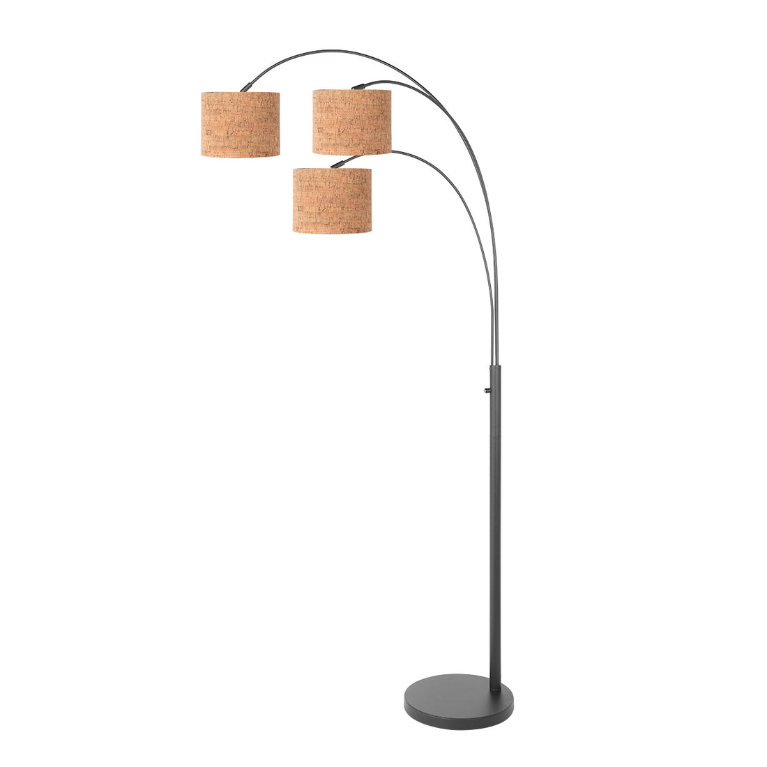 Liéro 3-shade cork and black metal arc floor lamp Ø 30