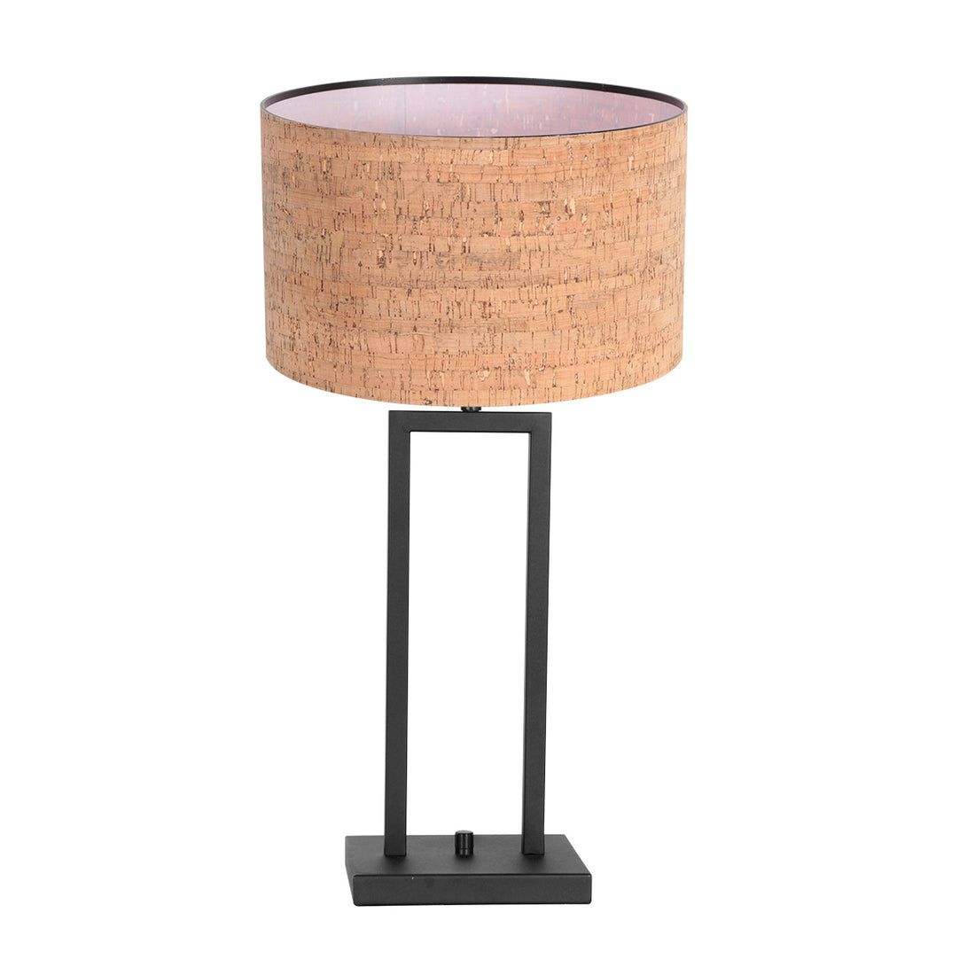 Table lamp with cork lampshade, black metal frame | Stang