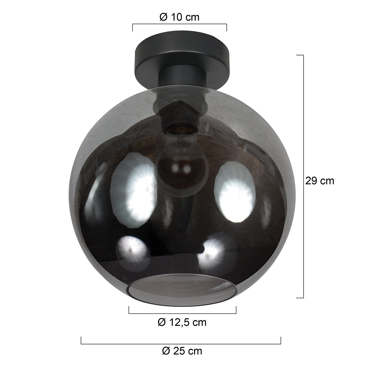 Bloeba 4376ZW ceiling light with smoked glass shade Ø30 cm