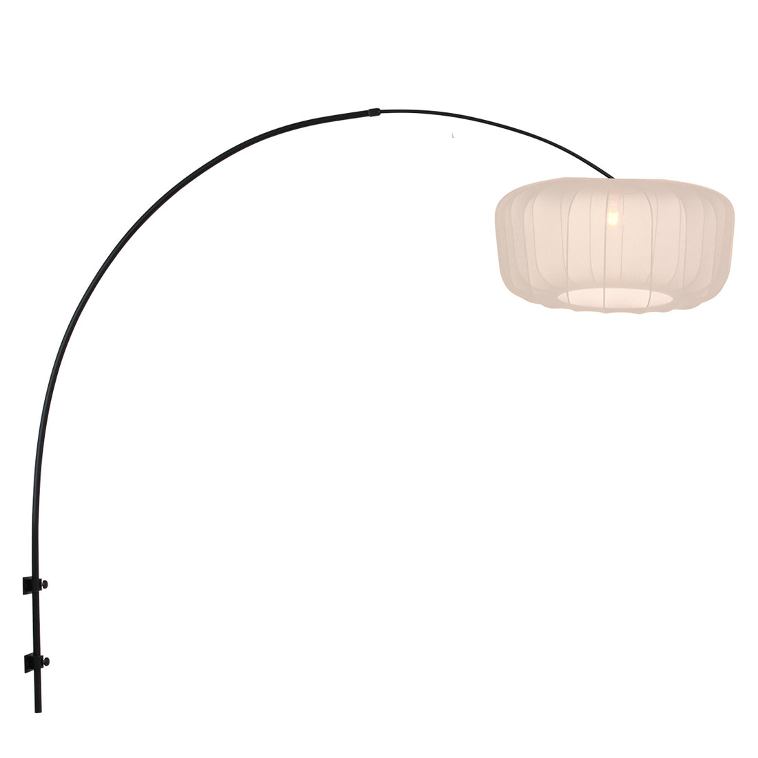 Arc wall lamp with white pleated lampshade, Ø 60 cm | Solyn