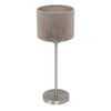 Noor 4412ST table lamp – in brushed steel with a taupe velvet lampshade