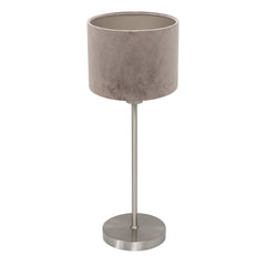 Noor 4412ST table lamp – in brushed steel with a taupe velvet lampshade