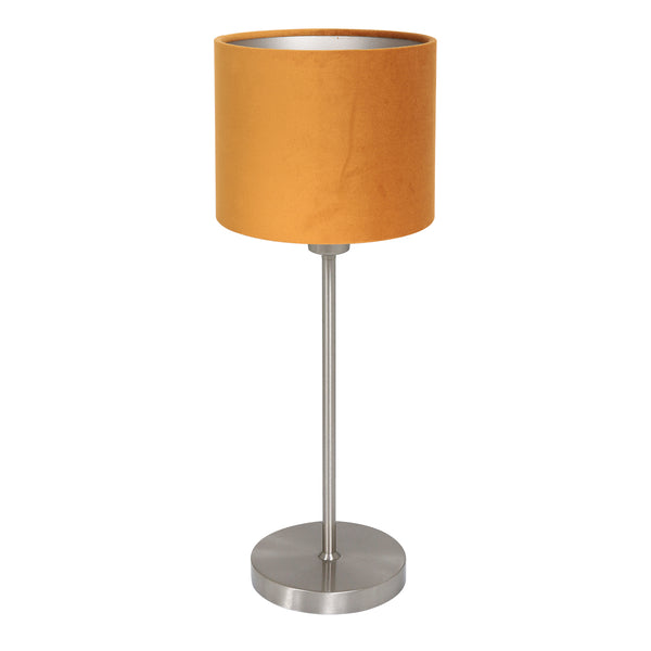 Noor 4413ST table lamp – brushed steel with gold velvet lampshade