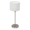 Noor 4414ST table lamp – in brushed steel with a white linen lampshade