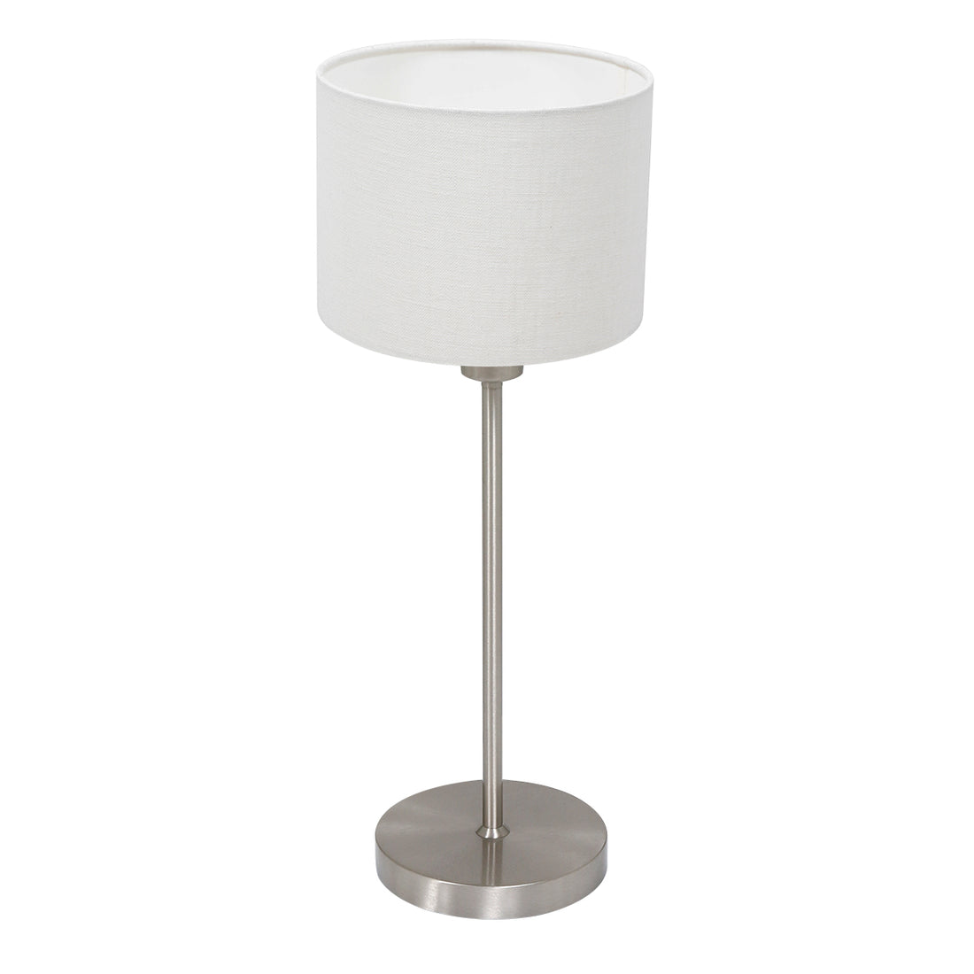 Noor 4414ST table lamp – in brushed steel with a white linen lampshade