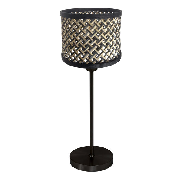 Noor 4420ZW table lamp – black steel with natural bamboo lampshade