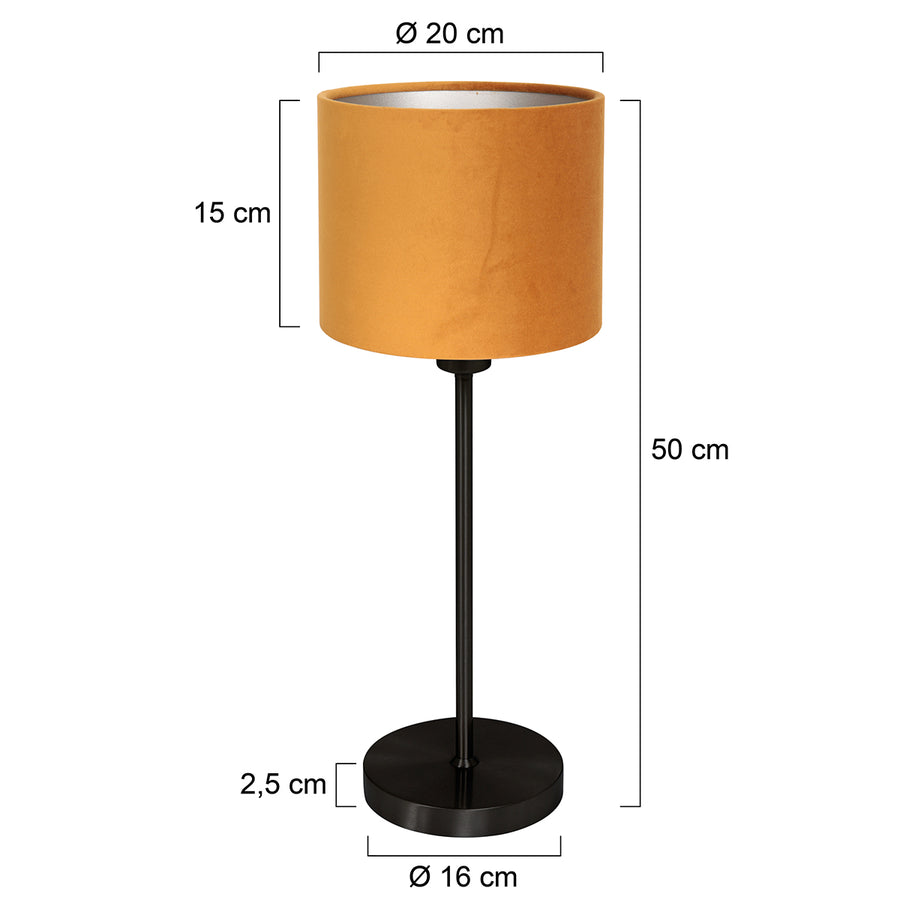 Noor 4424ZW Table Lamp – in black steel with a gold velvet lampshade