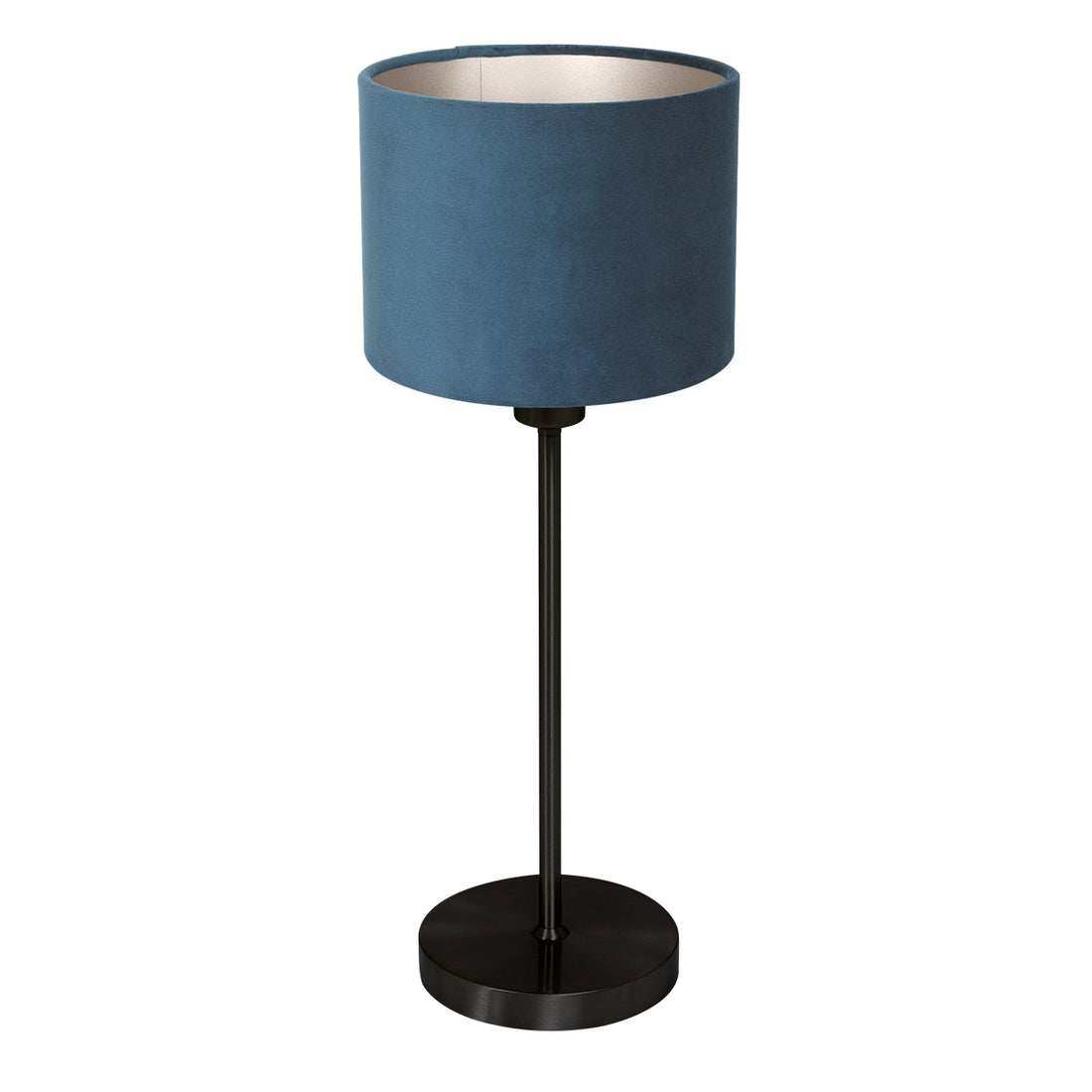 Noor 4428ZW Table Lamp – matte black with blue velvet lampshade