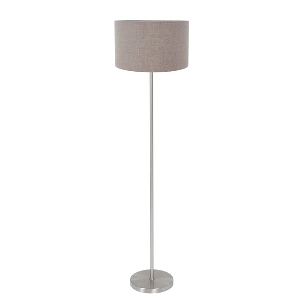 Noor 4433ST Floor Lamp – in brushed steel with a taupe linen shade