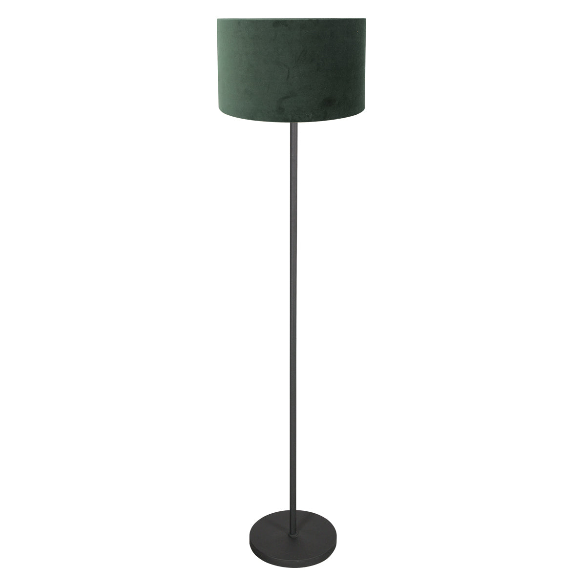 Vue entière du luminaire sur fond blanc, fût fin et socle plat circulaire