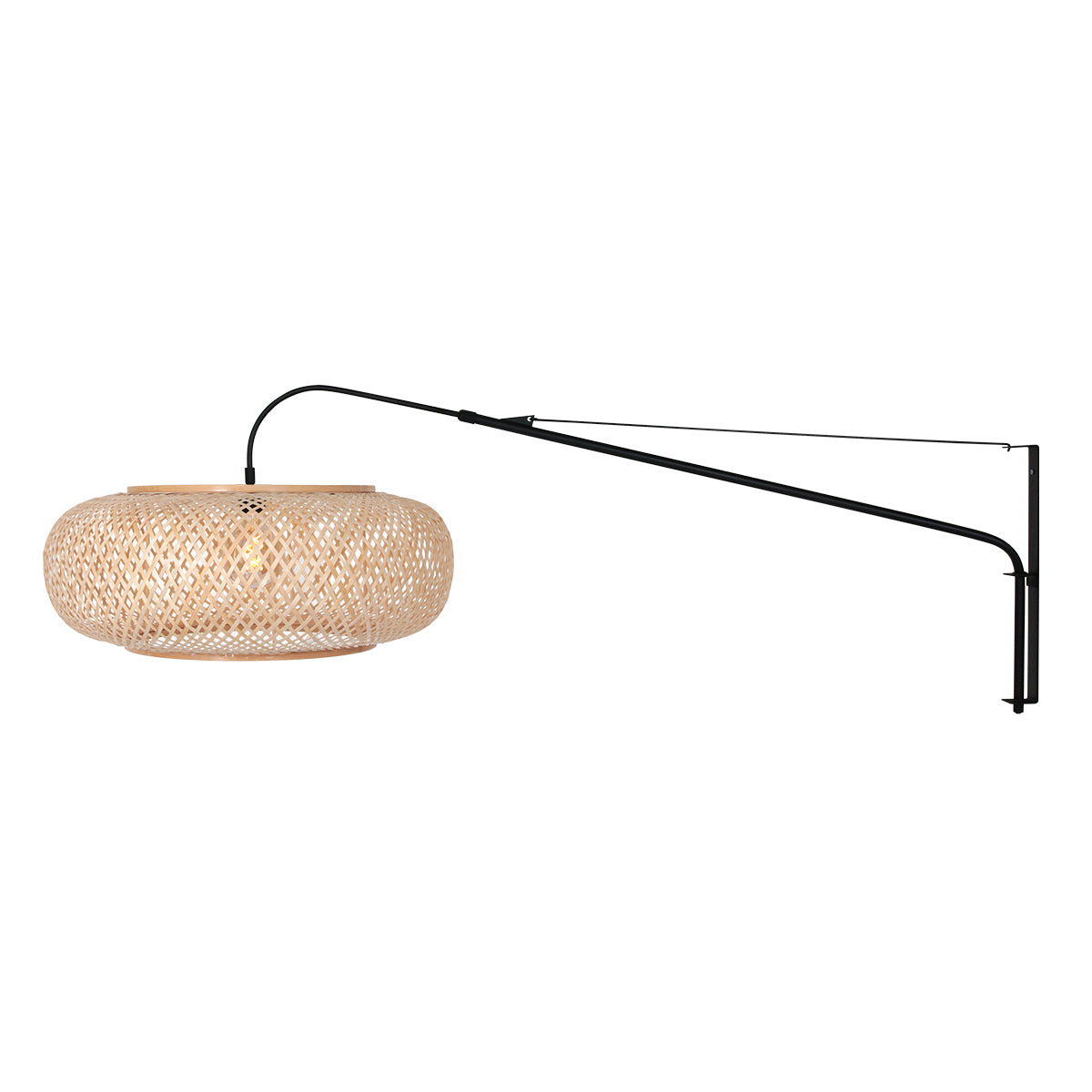 Applique murale bambou à bras orientable Elegant Classy, abat-jour tressé Ø 60 cm allumé – Designix.fr