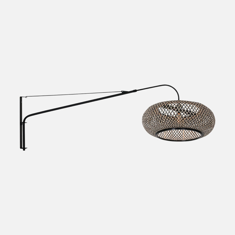 Bamboo wall lamp with long arm, braided lampshade Ø 50 cm extendable | Banwé