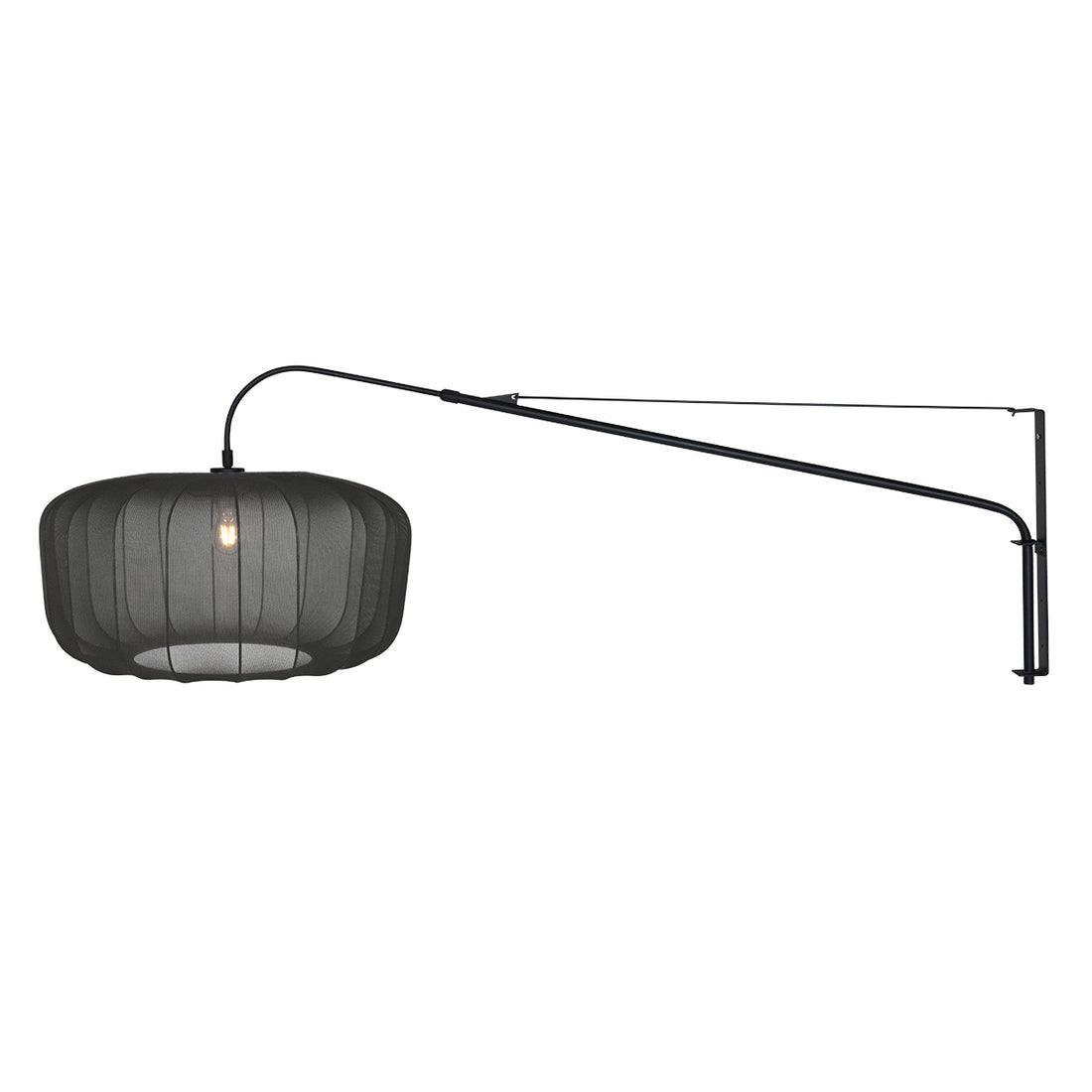 Black articulated wall lamp, voile shade for living room | Sparkled