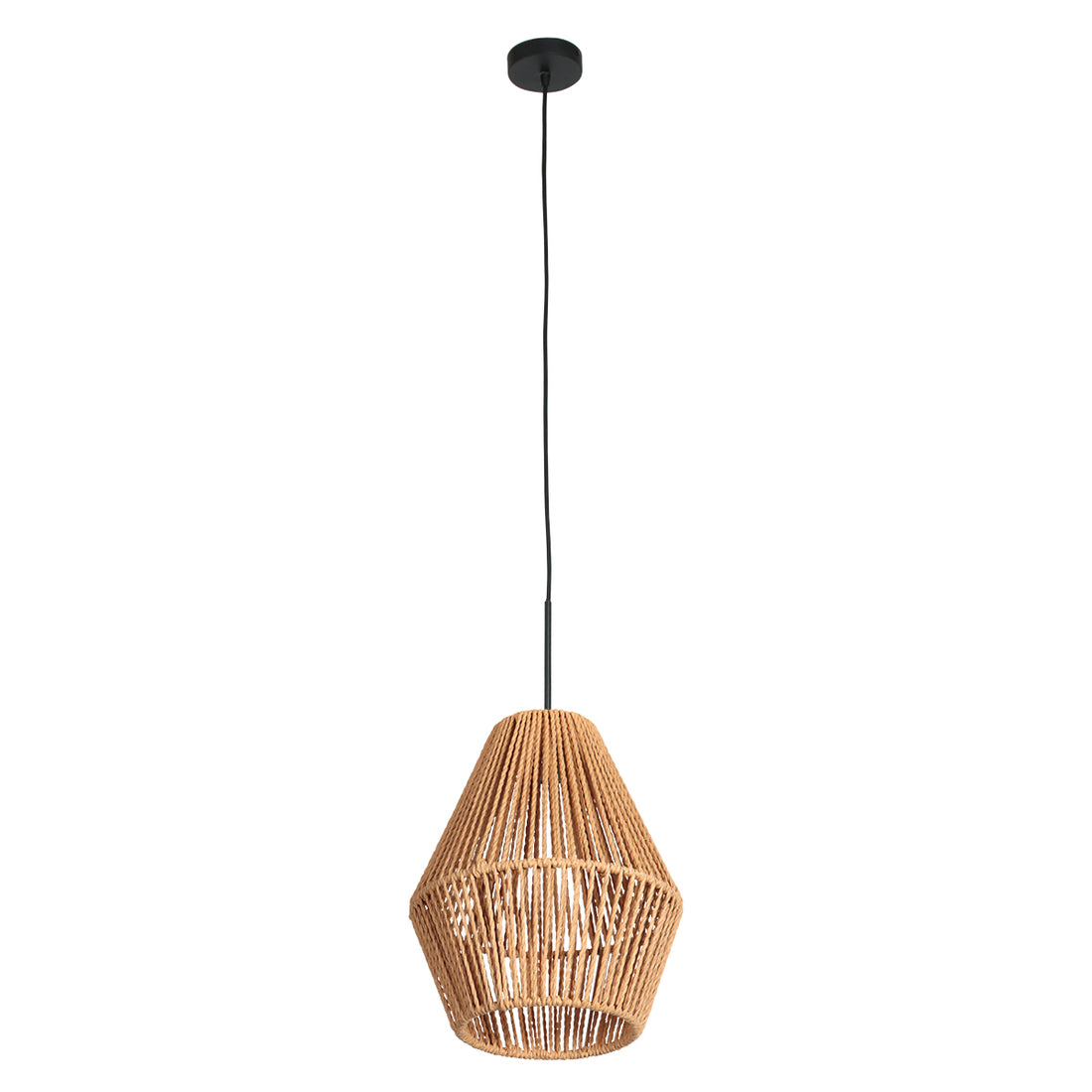 Beige braided cord pendant light, diabolo lampshade Ø 20 cm | Nima