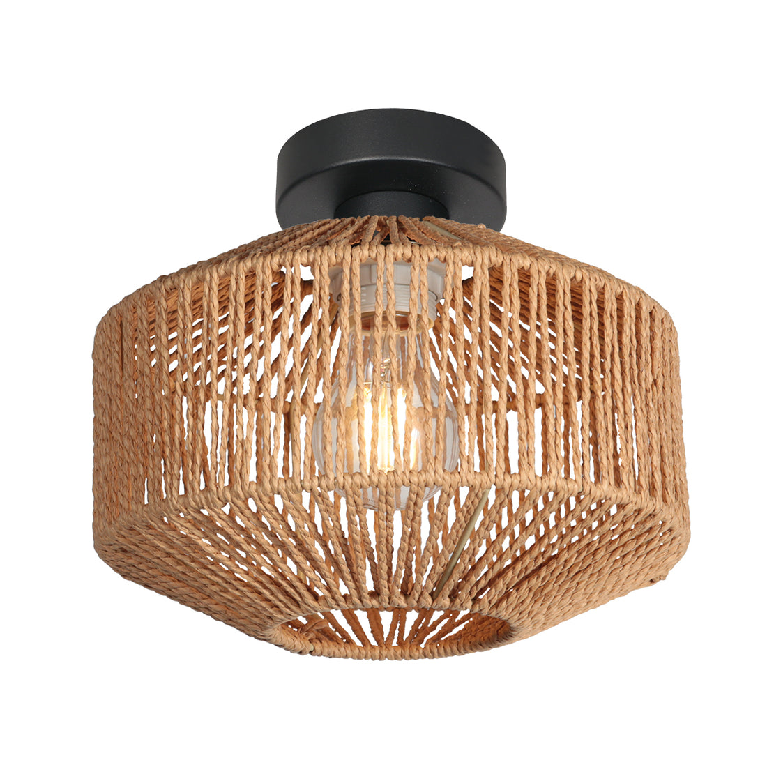 Black natural rope ceiling light, openwork lampshade Ø 23 cm | Filéa