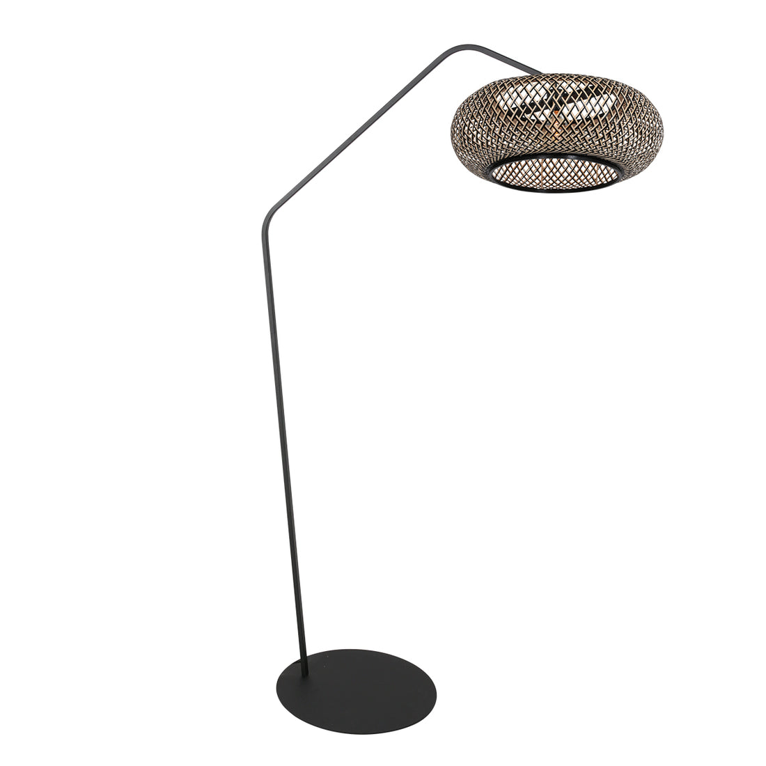Bamboo reading floor lamp, arched design with braided lampshade | Anne