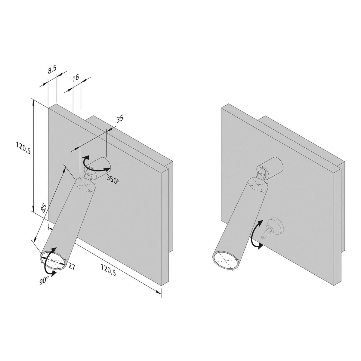Applique murale LED BL1 en acier, noir, hauteur 12,1 cm, 3000 K, 3 W, largeur 12,1 cm, 40°, modèle 2