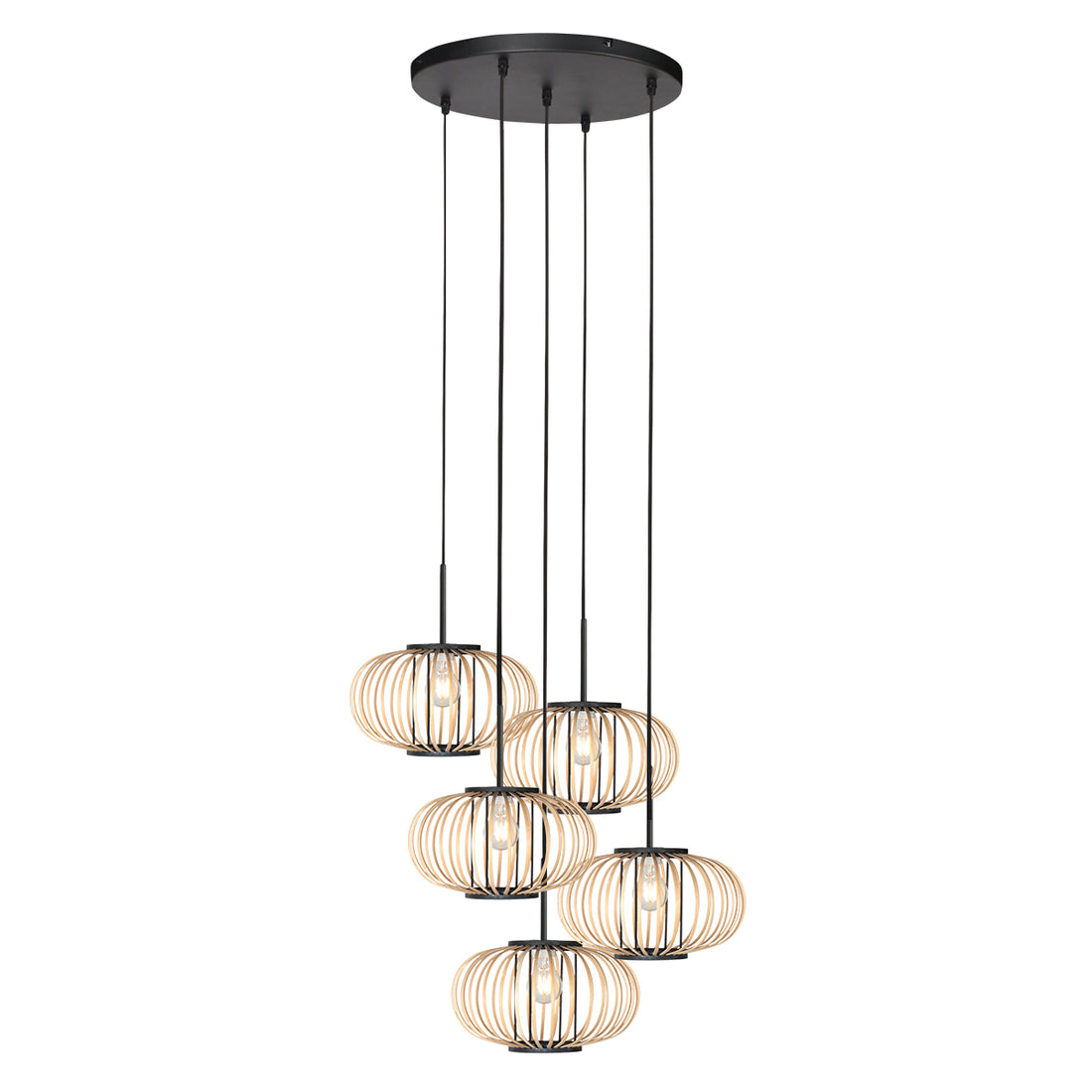 Bamboo cluster pendant light, 5 openwork globes in a cascade Ø 50 cm | Java