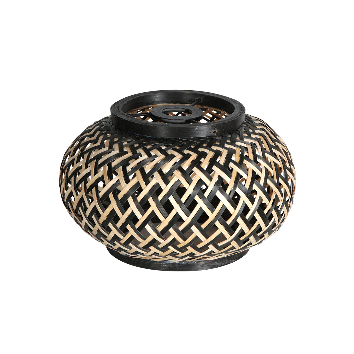 Détail d'un abat-jour boule en bambou tressé naturel Ø 22,5 cm