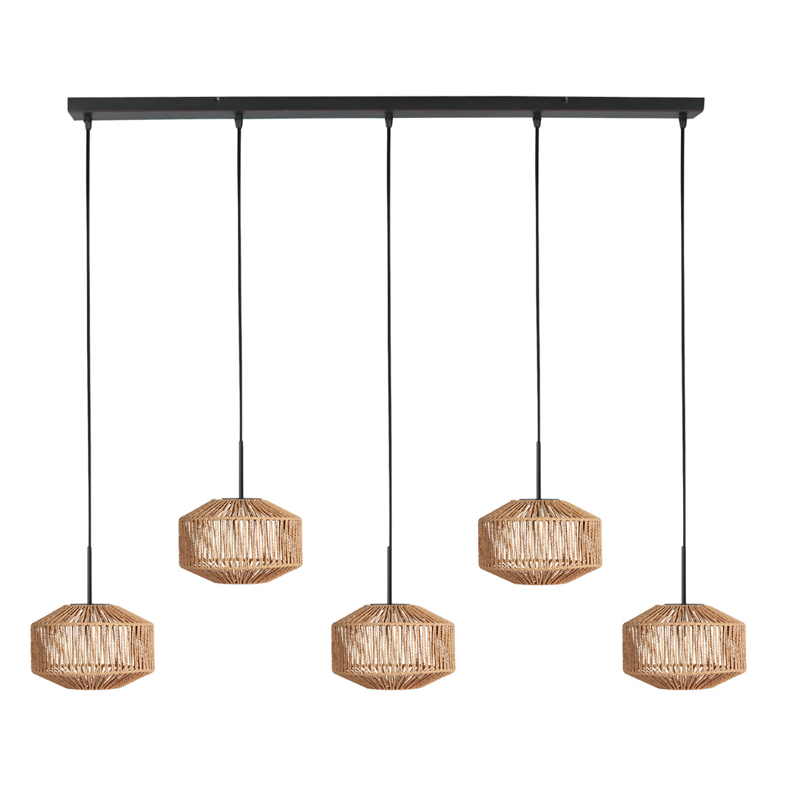 5-light natural rope pendant light, 110 cm bar | Cordéa
