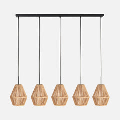 Braided rope bar pendant light, 5 beige diabolo lampshades 110 cm | Bintan