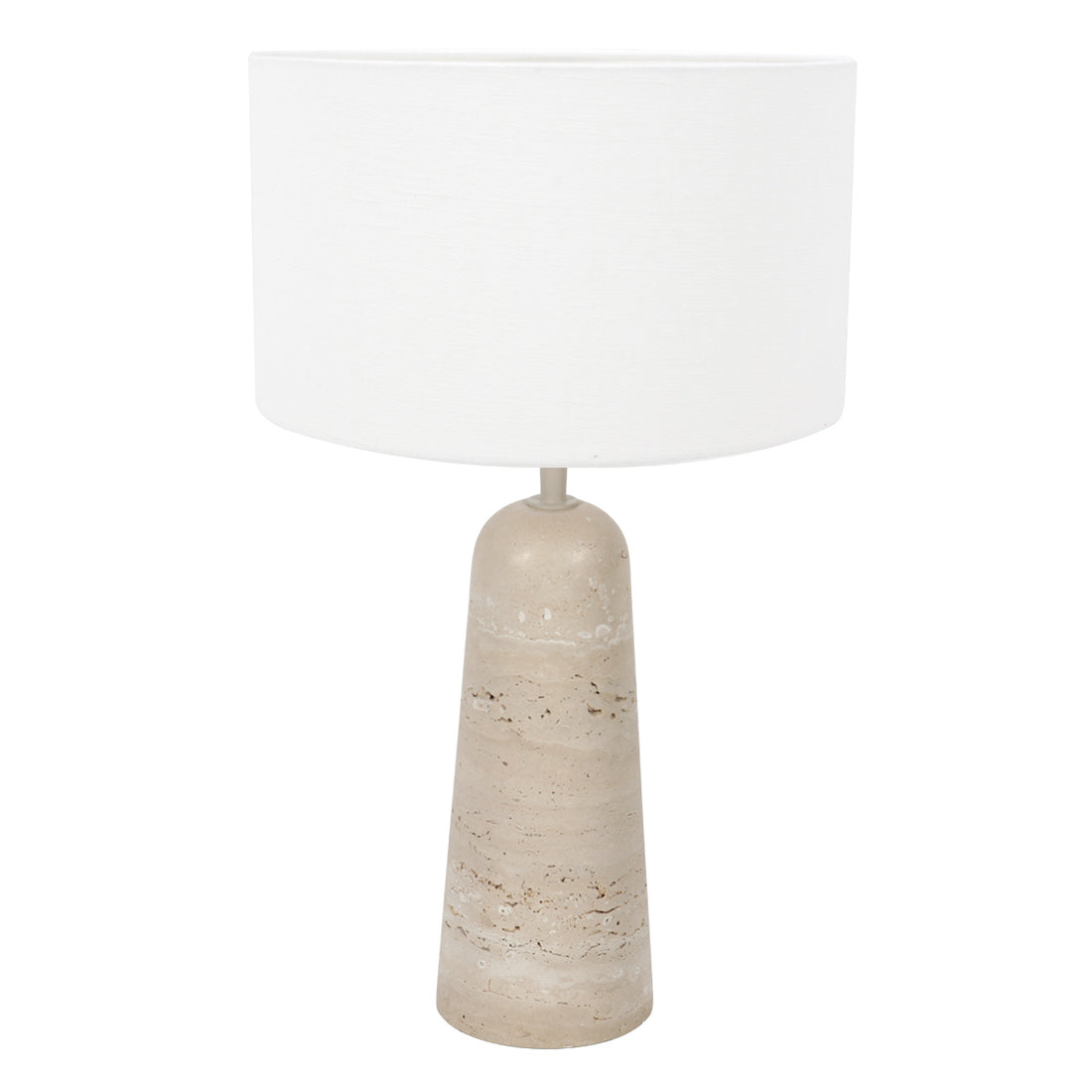 Travertine bedside lamp, natural base & white linen lampshade | Travino