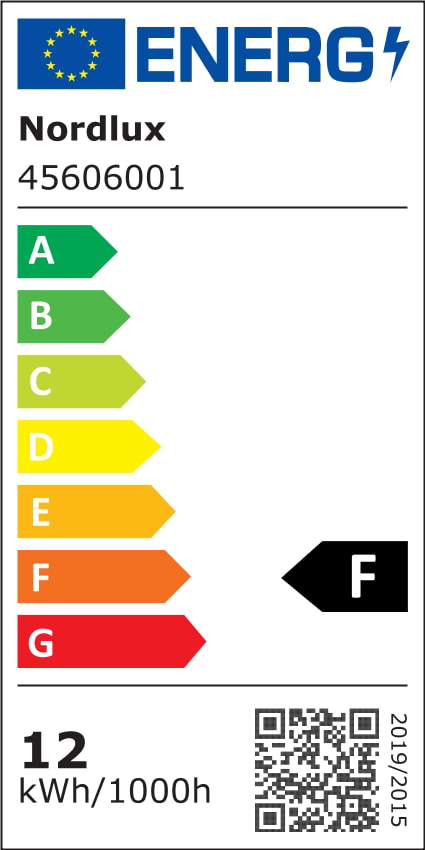 Étiquette énergétique européenne indiquant la classe F et la consommation.