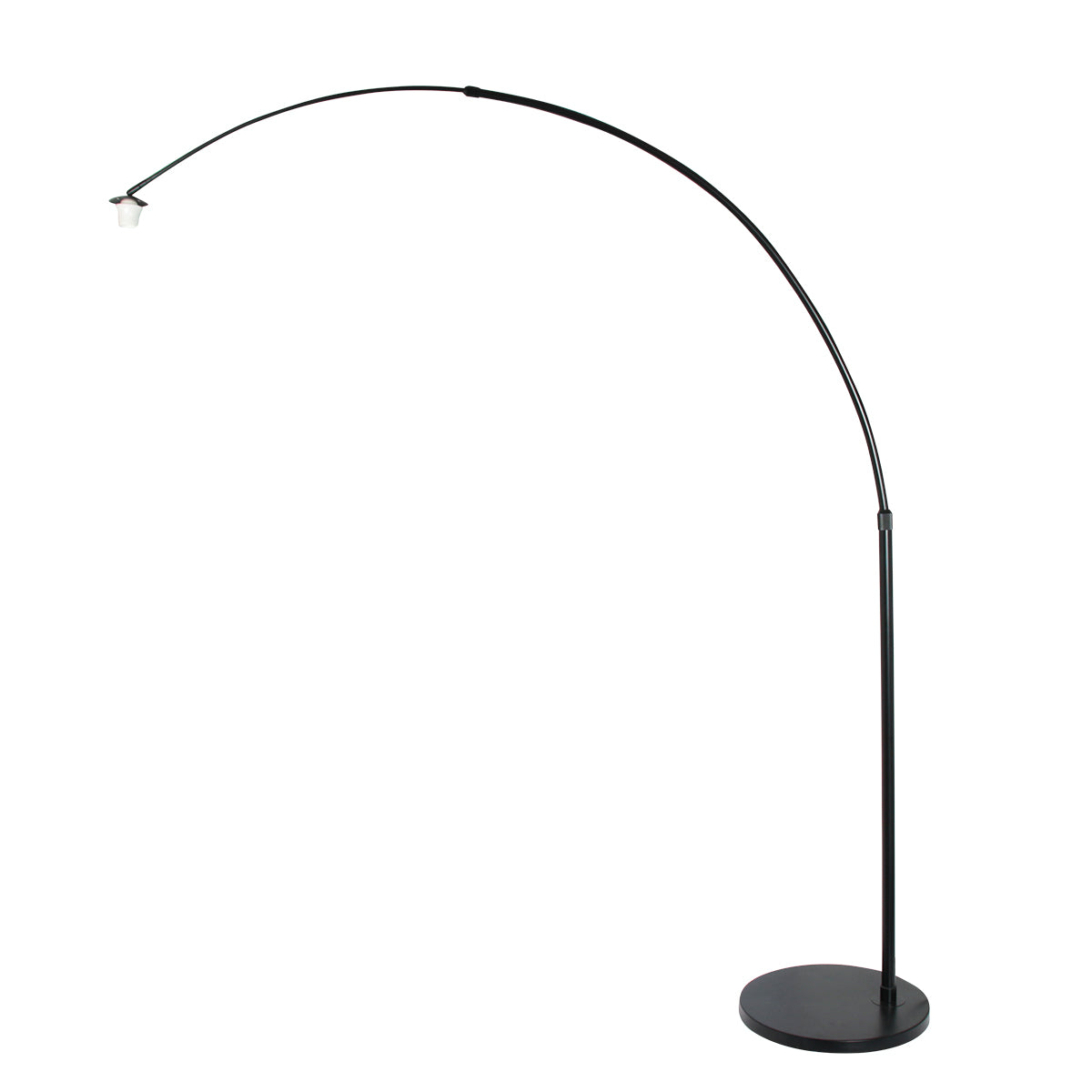 Structure seule du lampadaire arc noir, sans abat-jour, douille blanche visible au bout