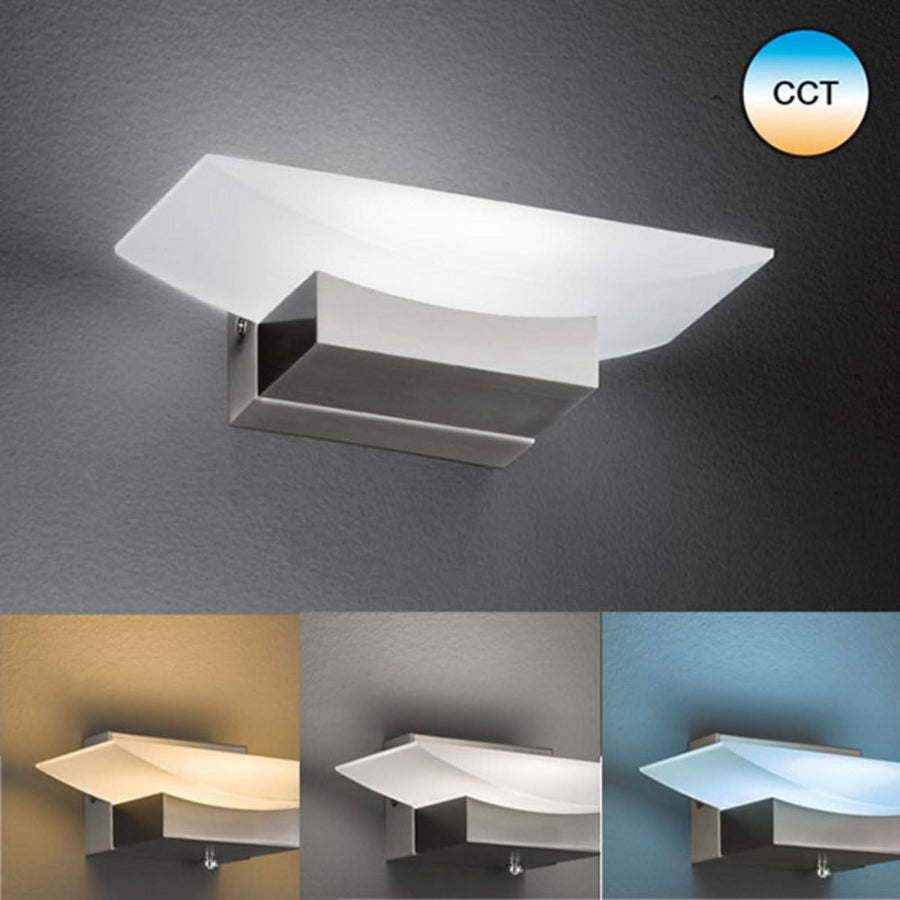 Applique murale LED Bowl TW en métal, nickel mat et blanc, hauteur 7 cm