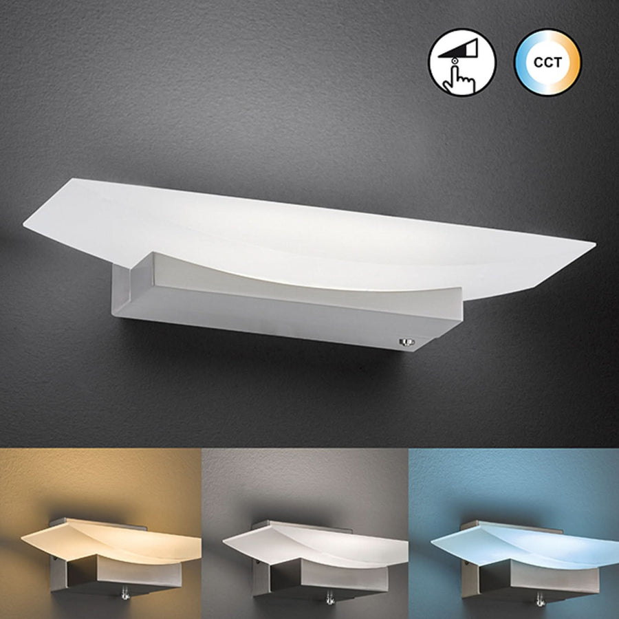 Applique murale LED Bowl TW en métal, nickel et transparent satiné, hauteur 6 cm