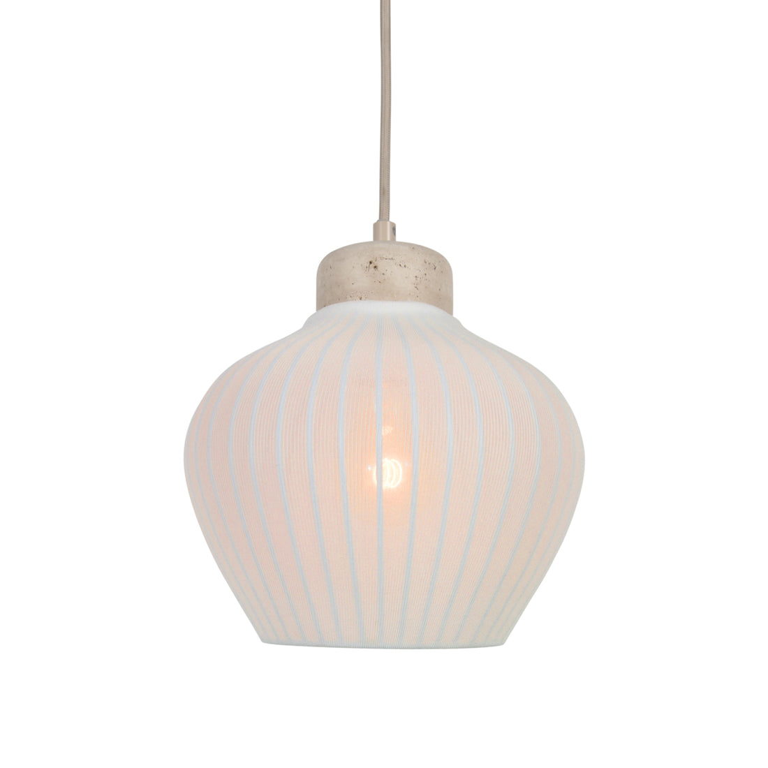 Natural linen and travertine pendant light, cream lampshade Ø 21 cm | Travino