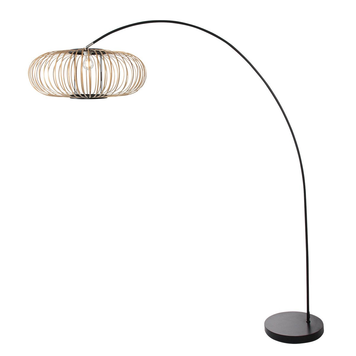 Lampadaire Solva noir, abat-jour en bambou Ø60 cm, réf. 4468ZW