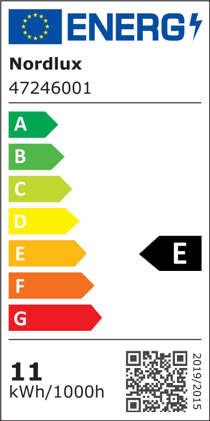 Étiquette énergie européenne du luminaire, classe E, 11 kWh pour 1000 heures