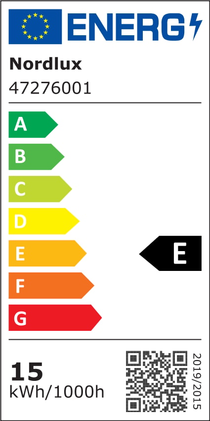 Étiquette énergie européenne classe E, quinze kWh pour mille heures