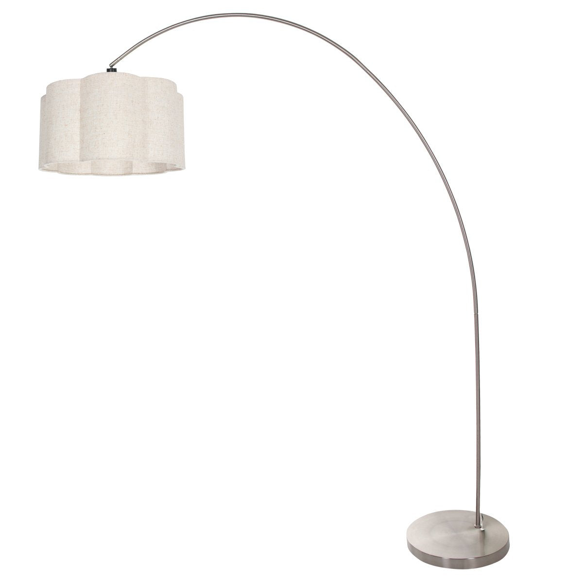 Lampadaire présenté de profil inverse, abat-jour crème à gauche et base métallique