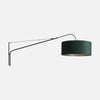 Green wall lamp, velvet lampshade & long black arched arm | Sylva