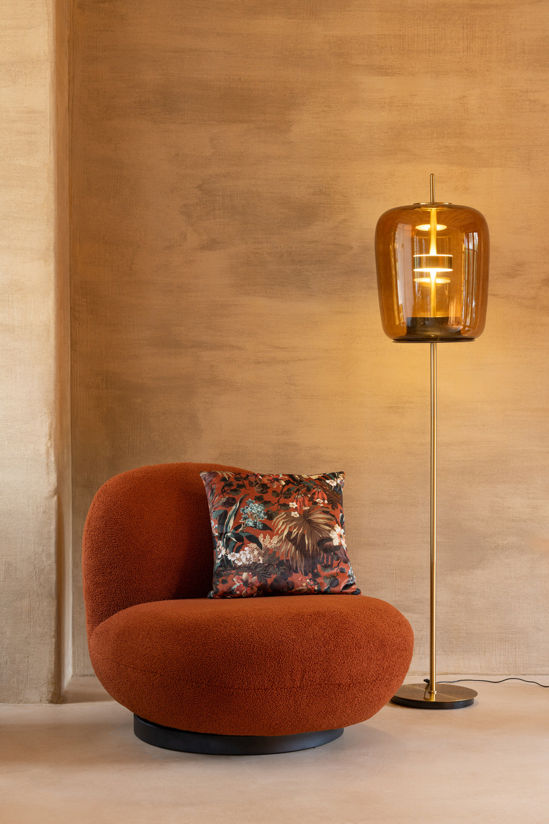 Brown Glass LED Floor Lamp