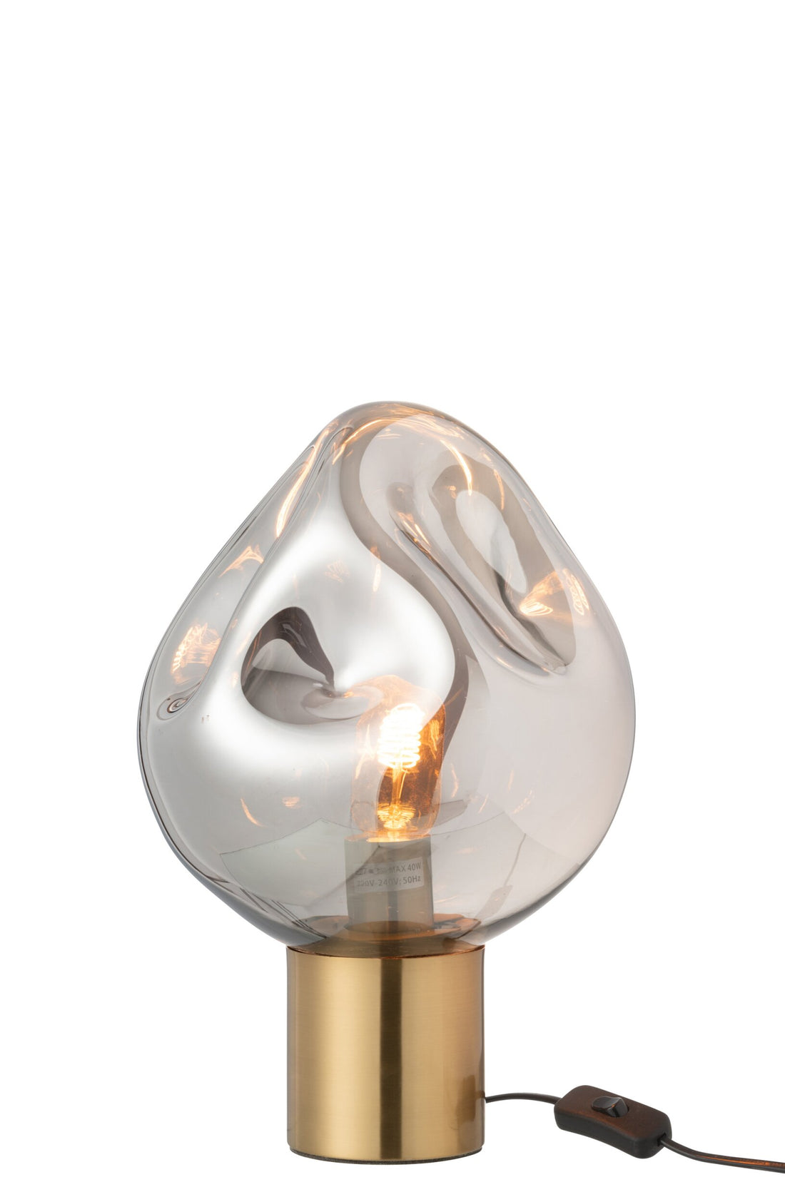 Lampe à poser en verre gris et métal doré