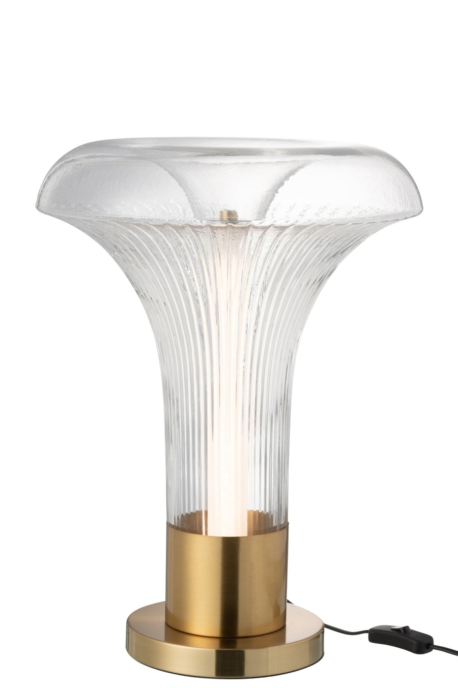 Lampe à poser LED champignon en verre strié et métal doré