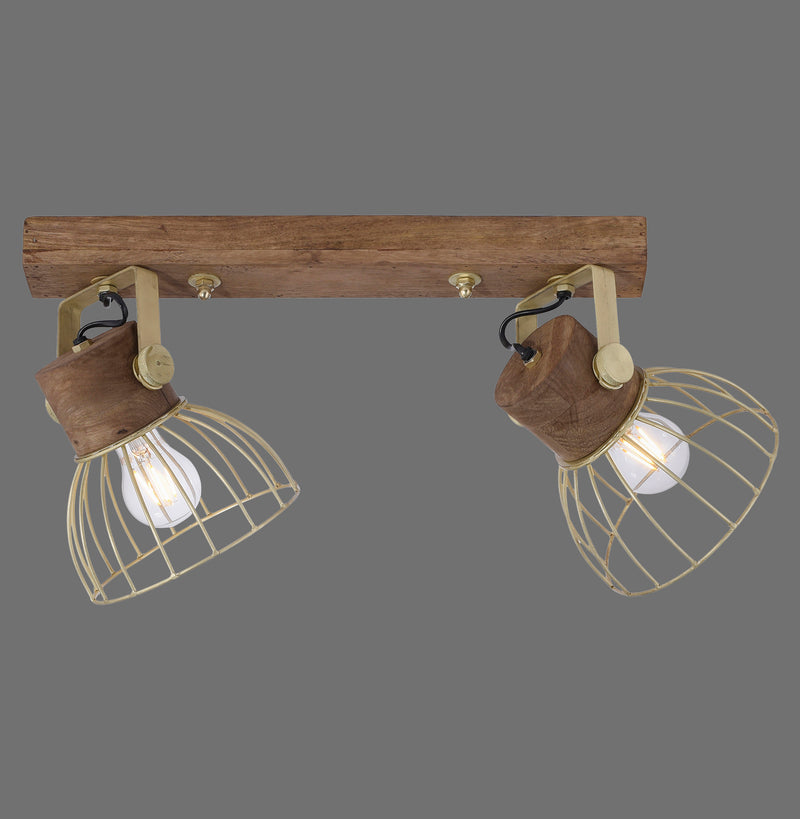 Plafonnier Alami 2 lumières laiton mat, bois