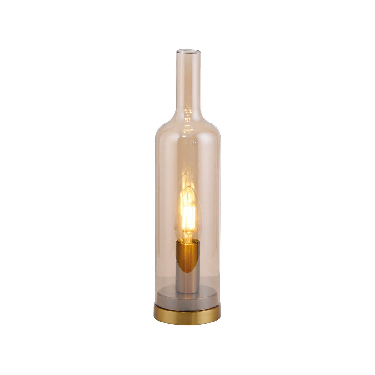 Produit détouré sur fond blanc, silhouette cylindrique en verre fumé et socle doré