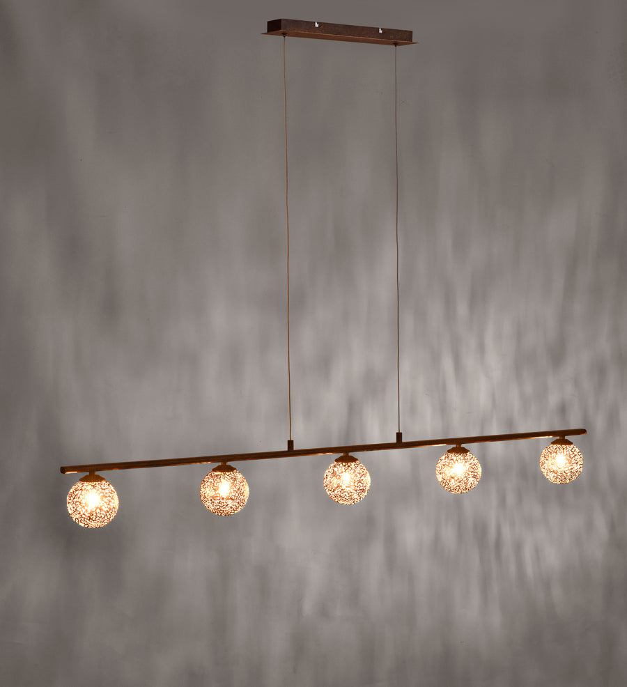 Suspension Greta 5 lumières marron et dorée