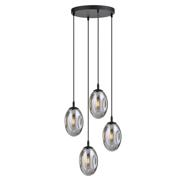 Astral 4-light pendant, black, graphite glass