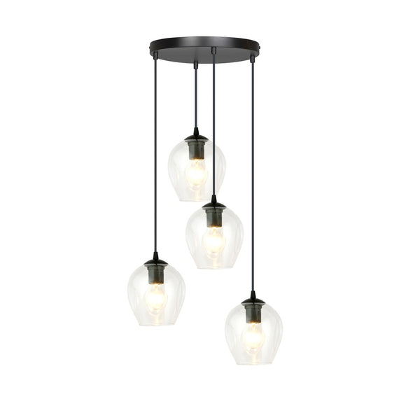 Istar 4-light pendant, black, clear glass