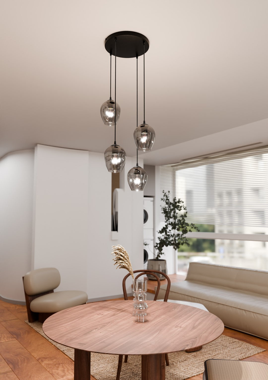 Istar 4-light pendant, black, graphite glass
