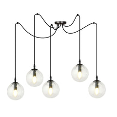 Gigi 5-light pendant, black, clear glass