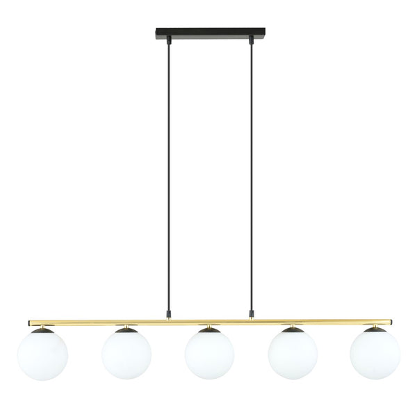Allora 5-light pendant, black, opal glass