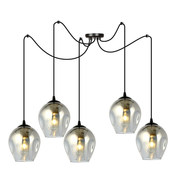 5-light pendant lamp black, graphite glass